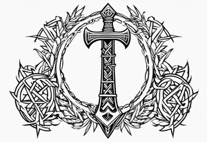 Valhalla sword  axe Valknut barbed wire chains tattoo idea
