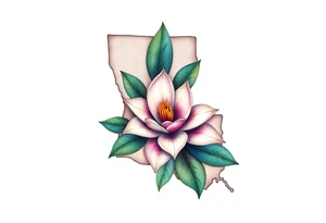 State or louisiana with magnolia flower in tooled leather tattoo idea
