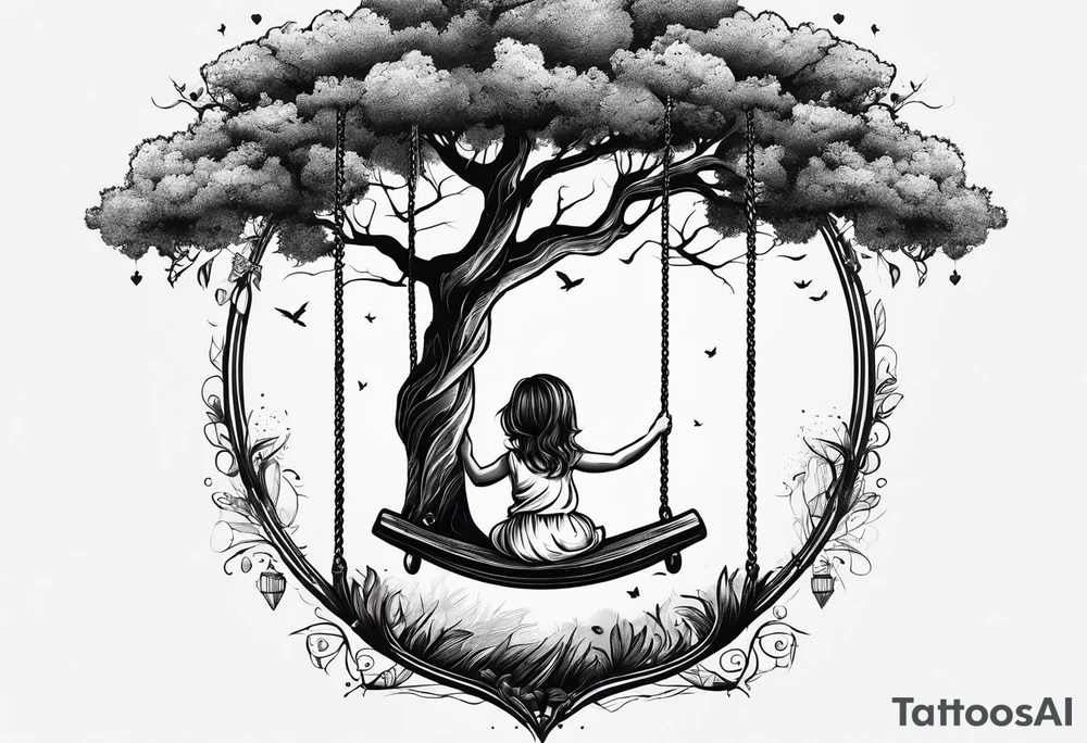 little girl swinging under a tree of life tattoo idea