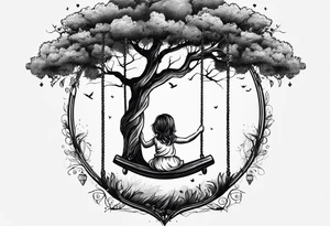 little girl swinging under a tree of life tattoo idea