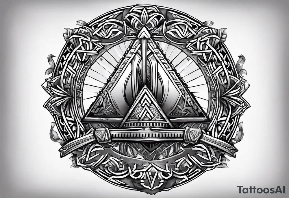 Valhalla valknut round 
shield axe sword tattoo idea