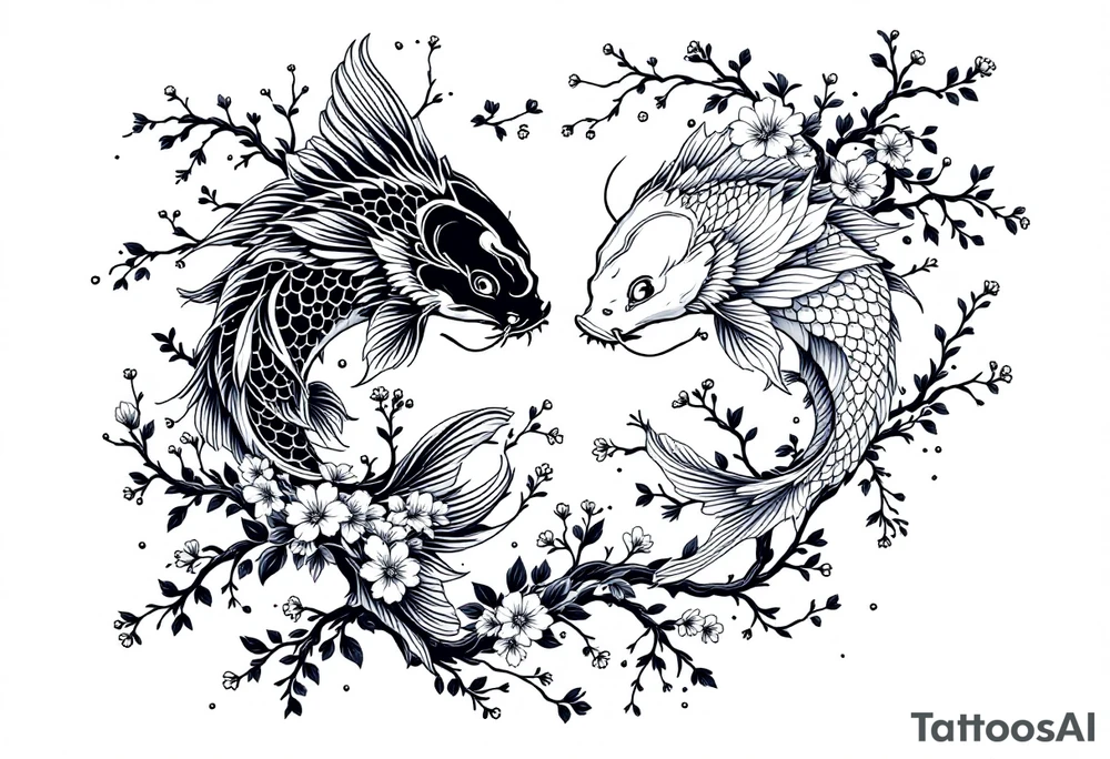 Yin Yang Koi fish, cherry blossom tree tattoo idea