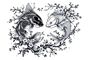 Yin Yang Koi fish, cherry blossom tree tattoo idea