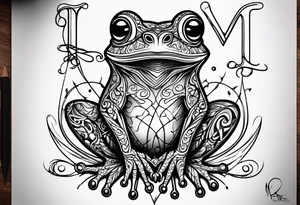 Hour glass letters m d y Barb wire tribal frog tattoo idea