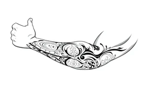 Sicilian Forearm tribal sleeve with patterns and symbols tattoo idea