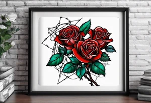 three roses with barbed wire wrapped around them tattoo idea
