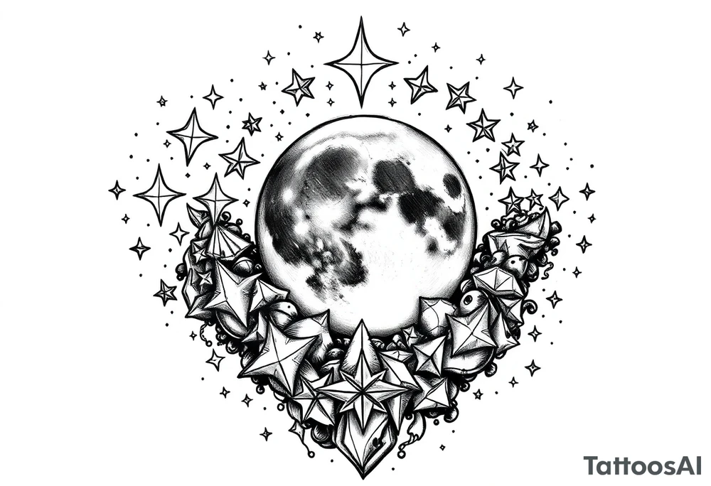 1x10^23 surrounded by cascade of stars and moon tattoo idea