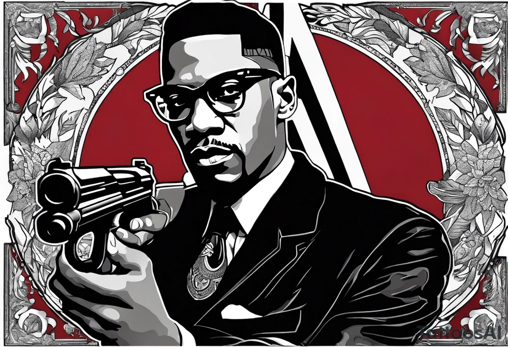 malcolm x with a gun , black history, marching tattoo idea