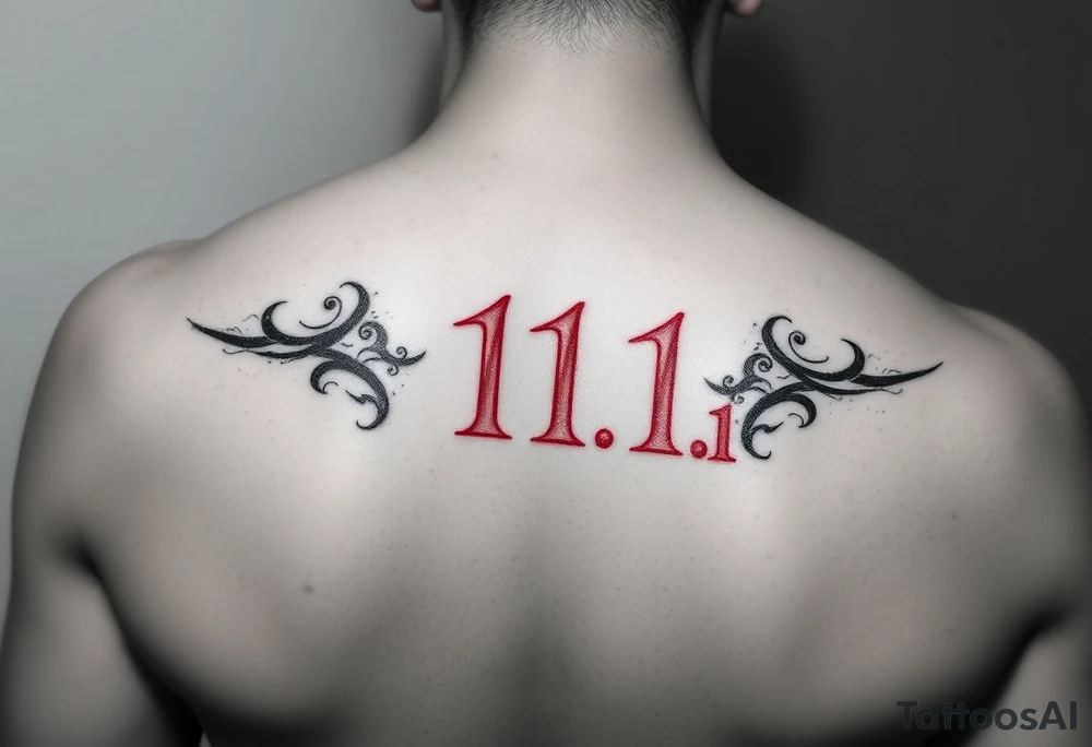 Numbers 11.1 in red ink tattoo idea
