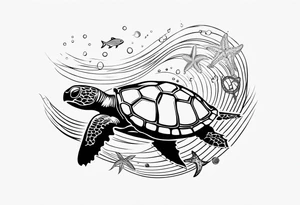 Ocean/waves, with turtle/jellyfish/starfish/shells, for woman’s wrist tattoo idea