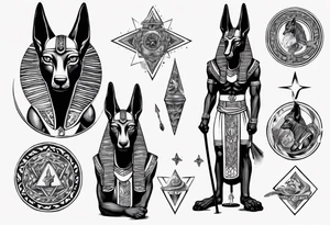 anubis , with his scales  druze star incorporated tattoo idea