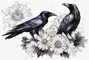 raven with a white chrysanthemum corsage tattoo idea