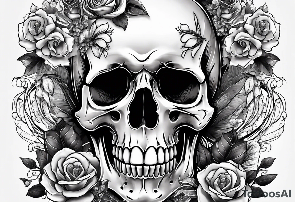 Wedding of two skeletons, the alter in the open mouth of a skull tattoo idea