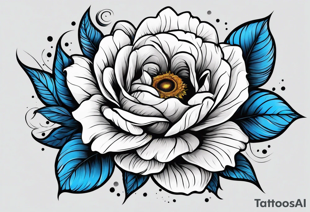 flower rose and blue, sunflower, tattoo idea