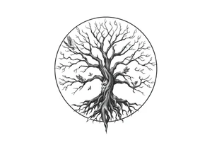 Tree of life in a broken circle with birds flying out tattoo idea