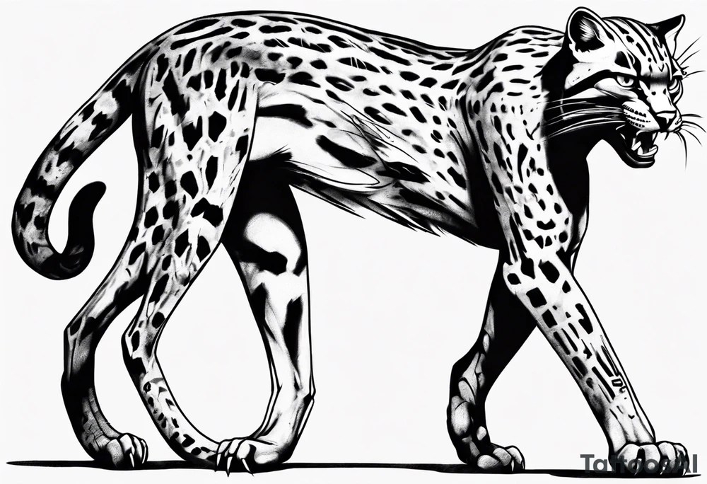 cybernetic ocelot full body roar tattoo idea