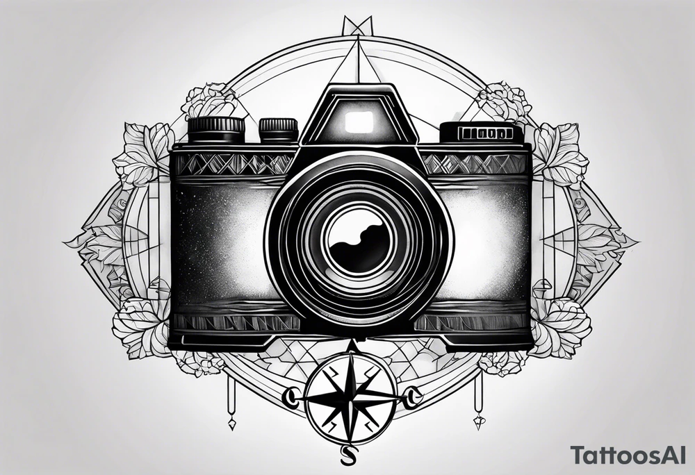 camera and compass combined tattoo idea