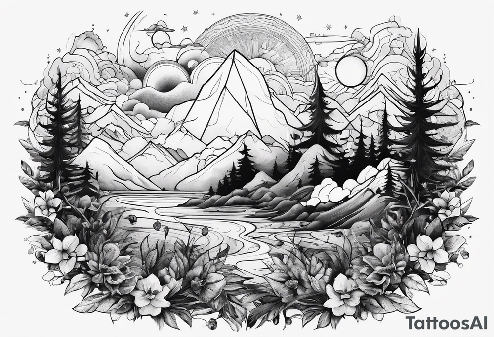wilderness with sky full of atoms tattoo idea