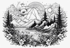 wilderness with sky full of atoms tattoo idea