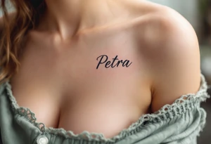Classic serif font "Petra – 25.7.2013 v 10:10" inside a soft blush pink oval frame. tattoo idea