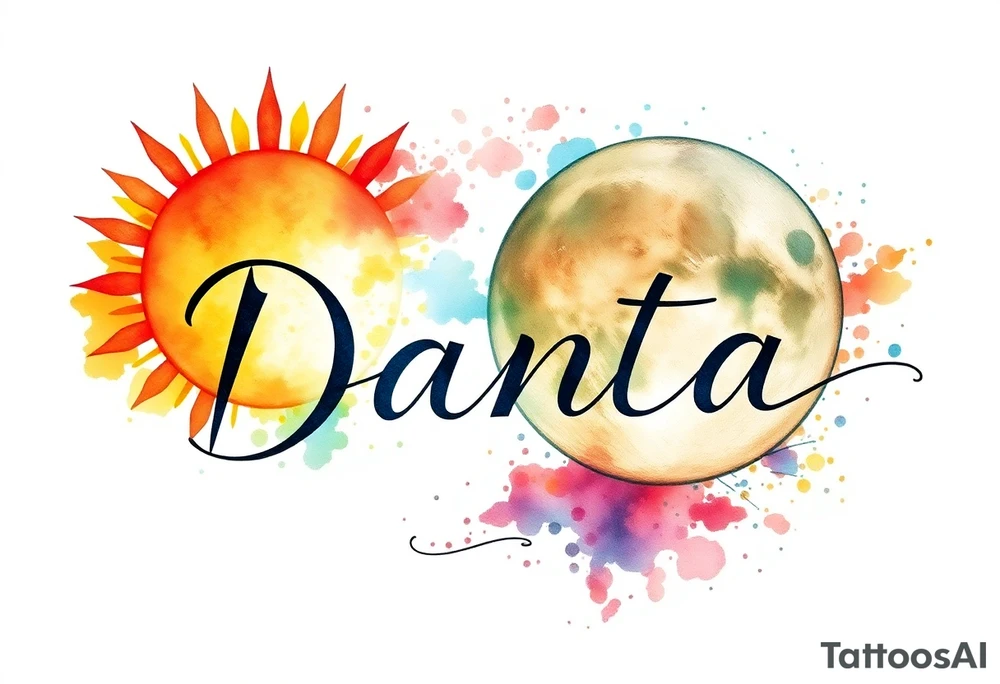 The name "Dante" in the sun and the name "Taiga" in the moon tattoo idea