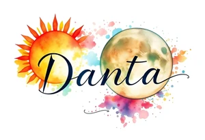 The name "Dante" in the sun and the name "Taiga" in the moon tattoo idea