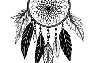 native dreamcatcher with flowing feathers and sacred beads tattoo idea