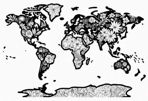 World map with floral design tattoo idea