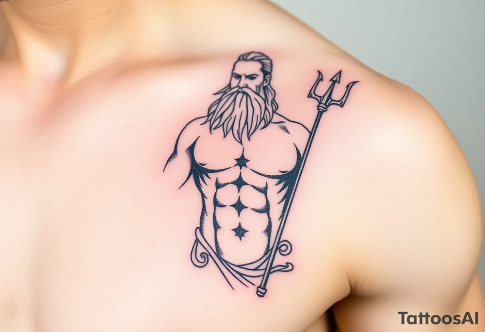 Poseidon showing torso and trident tattoo idea