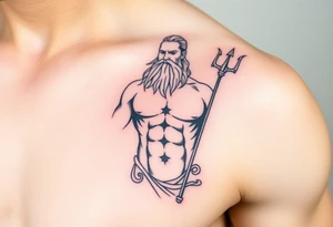 Poseidon showing torso and trident tattoo idea