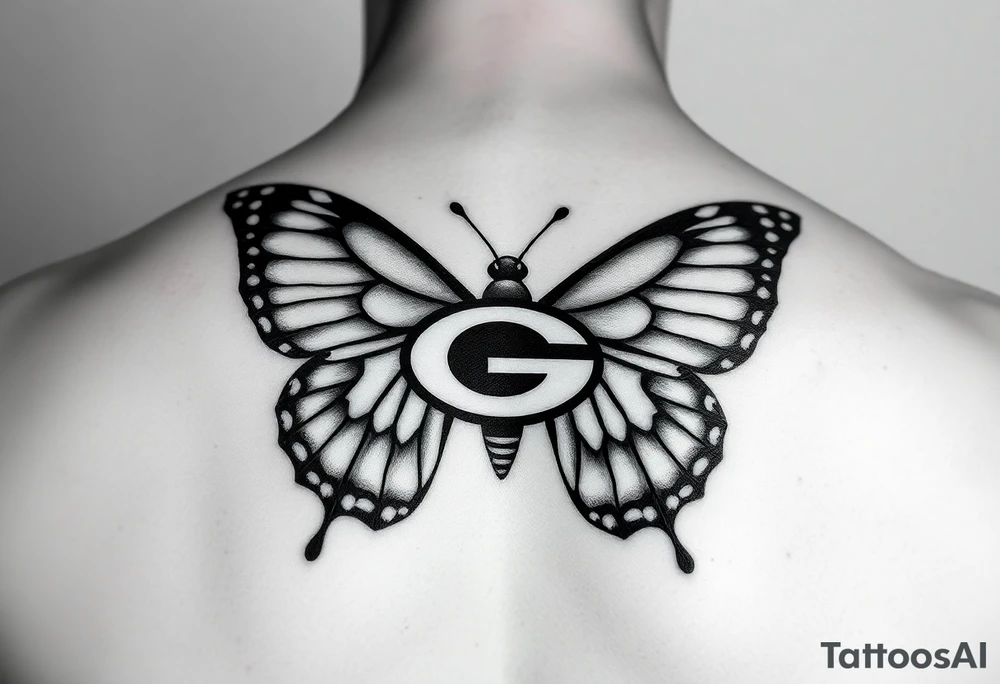 Butterfly with green bay packers logo tattoo idea