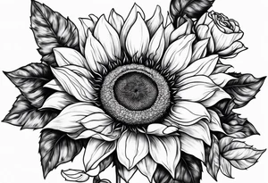 Sunflower,spray rose,carnations tattoo idea