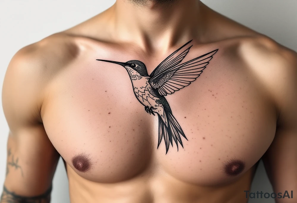 small, manly, minimalist, indigenous, hummingbird in the left side of the chest tattoo idea