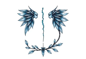 A minimalist tattoo that represents a shattered and betrayed gemini woman who fought hard throughout this year. With colors blue and black. Make it unique and rare. Without leaves and stem. tattoo idea