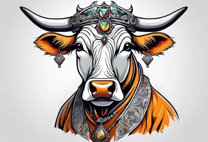 a humanoid cow dressed up like a ghost at halloween tattoo idea