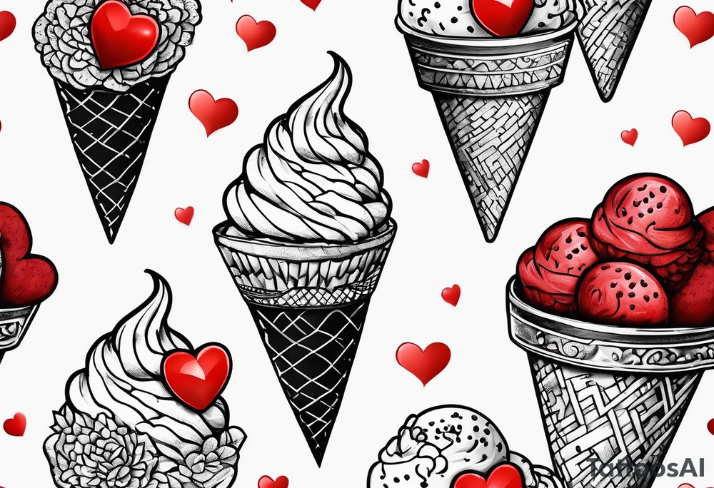 small ice cream cone with small red heart on it somewhere while representing Paris tattoo idea