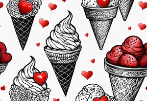 small ice cream cone with small red heart on it somewhere while representing Paris tattoo idea