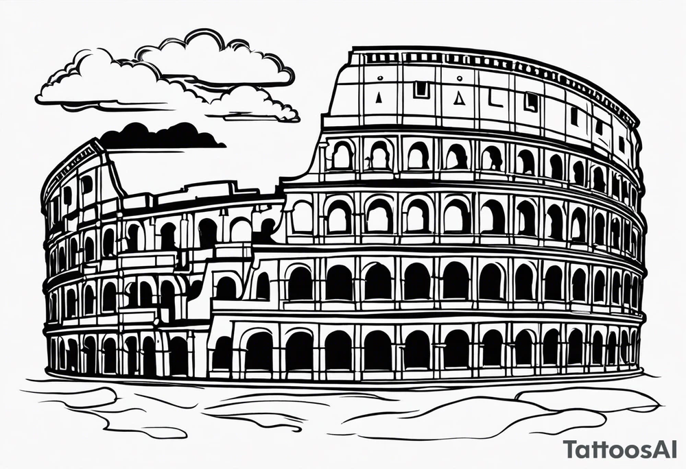 Roman colosseum with clouds tattoo idea