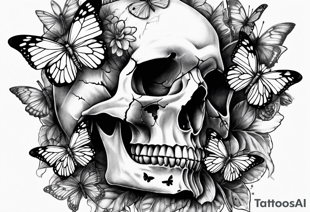 skull & butterflies tattoo idea
