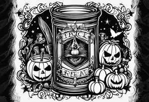 Trick or treat, 20 oz tumbler banner design, candy, minimalist, potions, brew, broom, spellbound, voodoo, cat tattoo idea