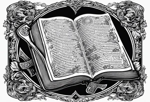 An opened bible with a battle Axe tattoo idea