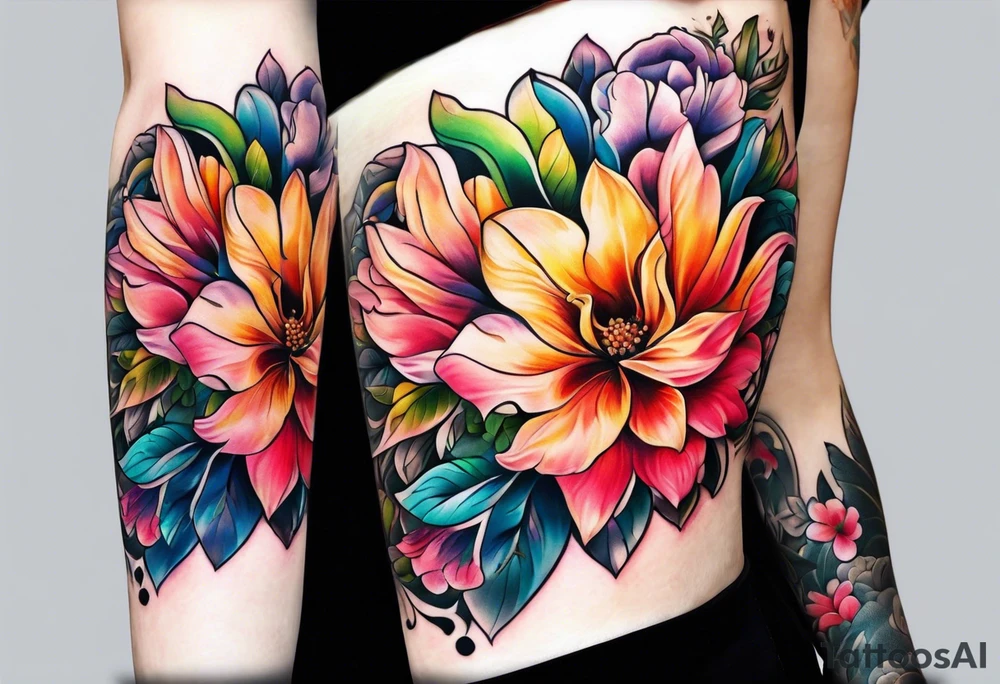 Colorful flower sleeve tattoo idea