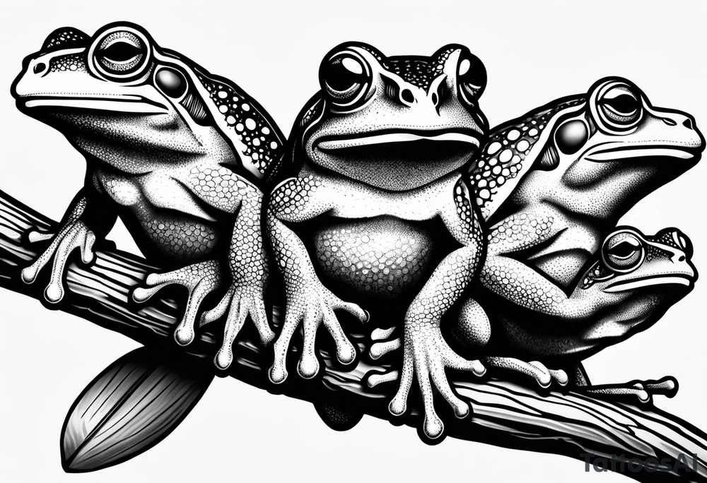 three frogs on a branch tattoo idea