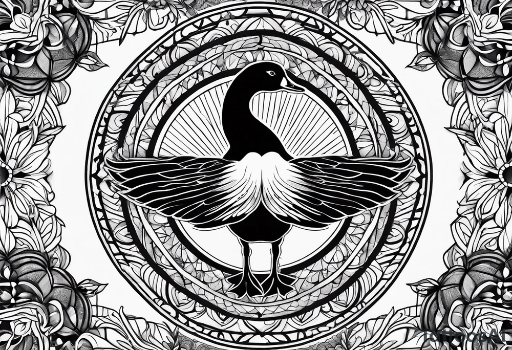 mandala background with canadian goose in the front tattoo idea