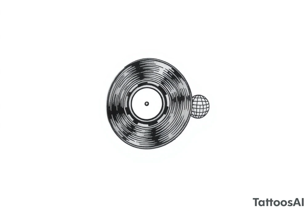 vinyl record with a smaller disco ball to the side of it tattoo idea