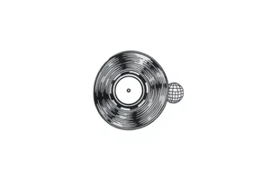 vinyl record with a smaller disco ball to the side of it tattoo idea