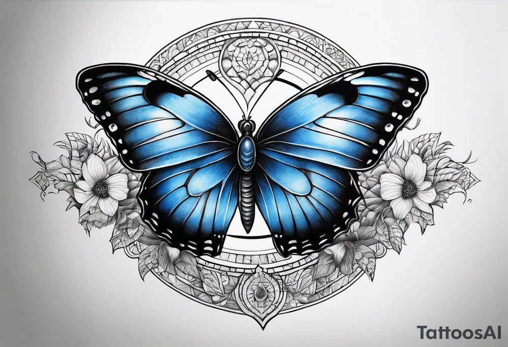 Blue butterfly moon tattoo idea