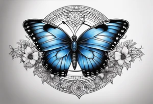 Blue butterfly moon tattoo idea
