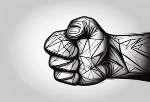 A clenched fist on the back using negative space techniques tattoo idea