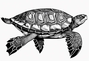 A serene turtle swimming underwater, detailed shell patterns visible, symbolizing patience and longevity.” tattoo idea